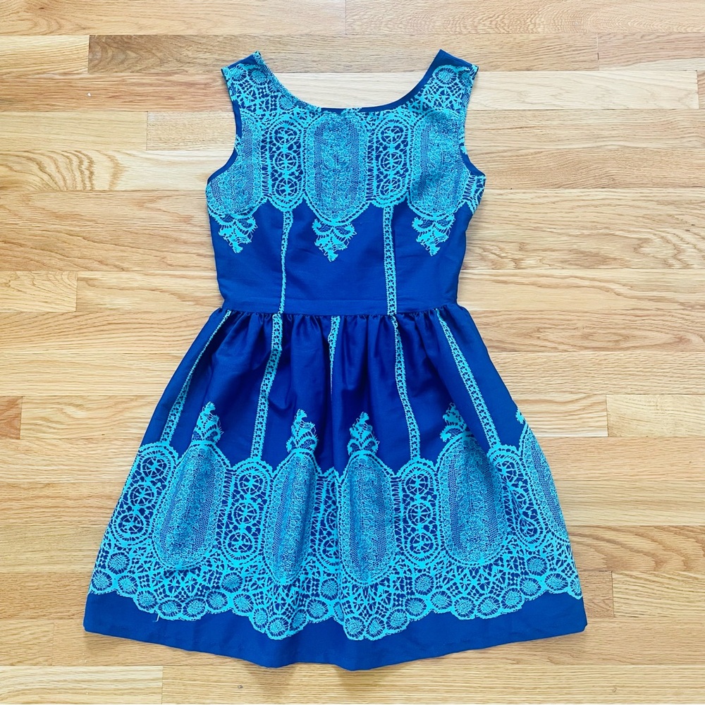 Up by Ultra Pink Navy Blue Fit and Flare Dress XS